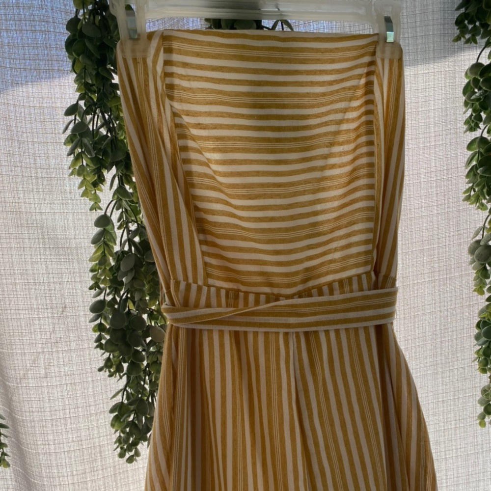 Yellow strapless striped jumpsuit